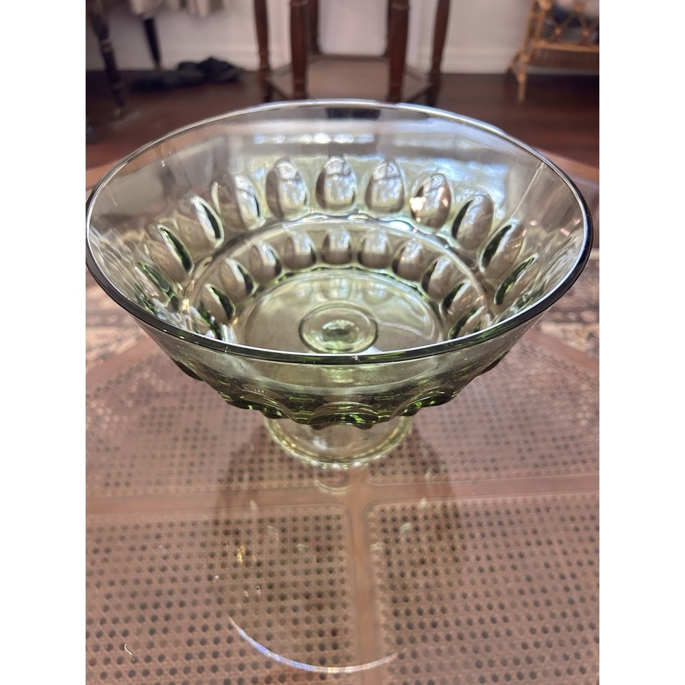 Vintage Hazel Atlas Thumbprint Avocado Green Glass Punch Bowl